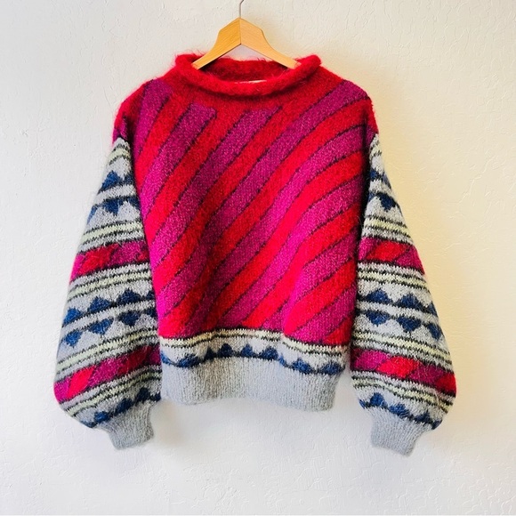 Vintage Oversized Chunky Knit Balloon Sleeve Wool Sweater - Picture 2 of 7